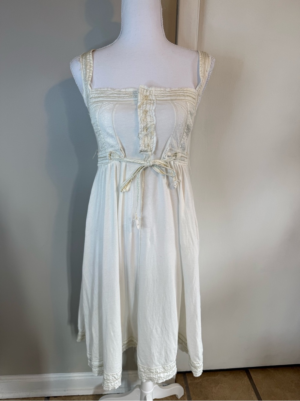 MM Couture by Miss Me Boho Midi Dress Cream Raw Edge Size XS